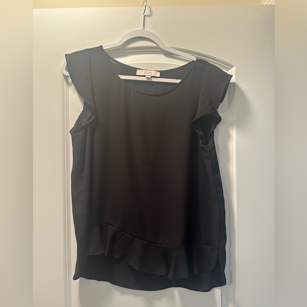 LOFT Black Ruffled Blouse